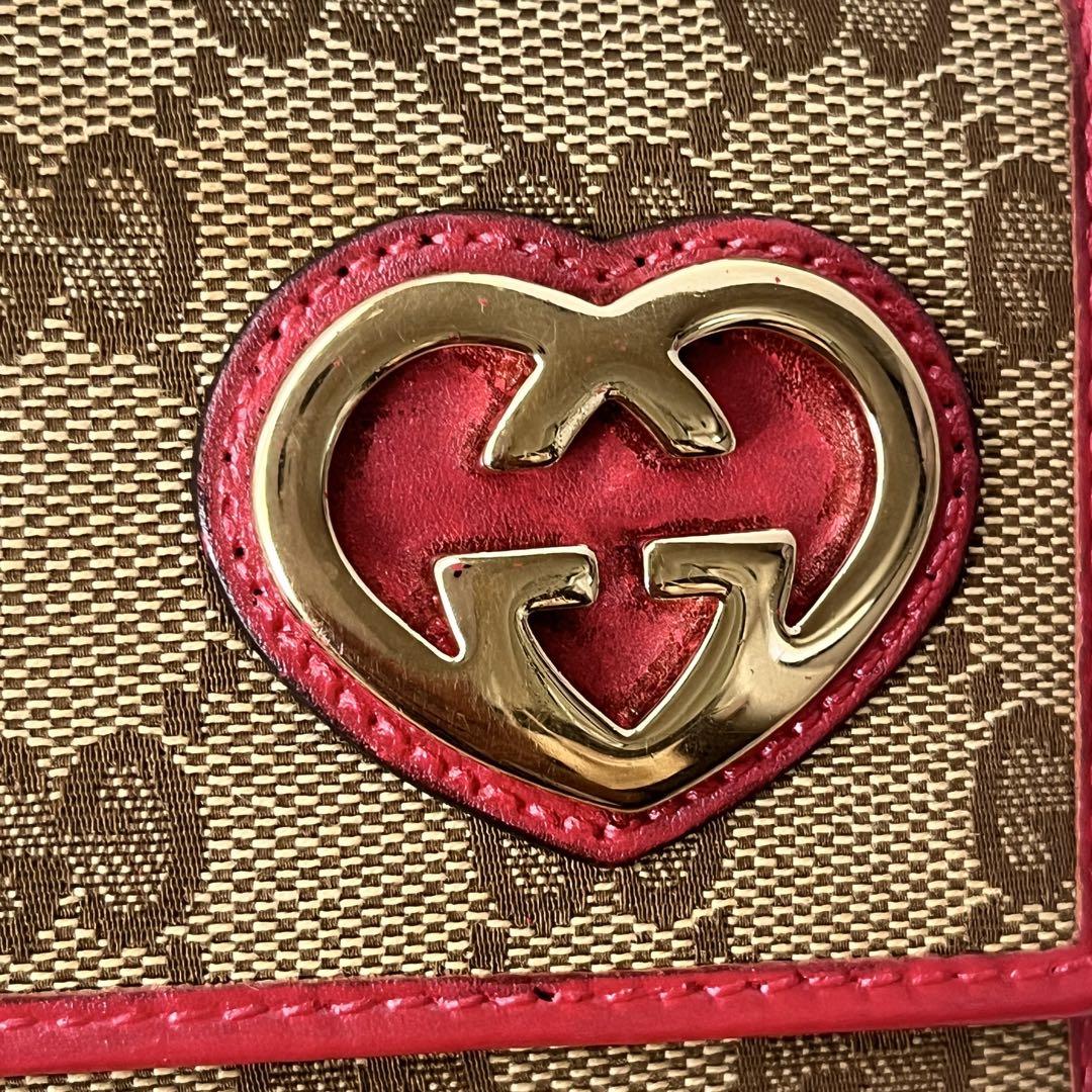 GUCCI✨長財布　ラブリーハート　GGキャンバス パールレッド　レディース
