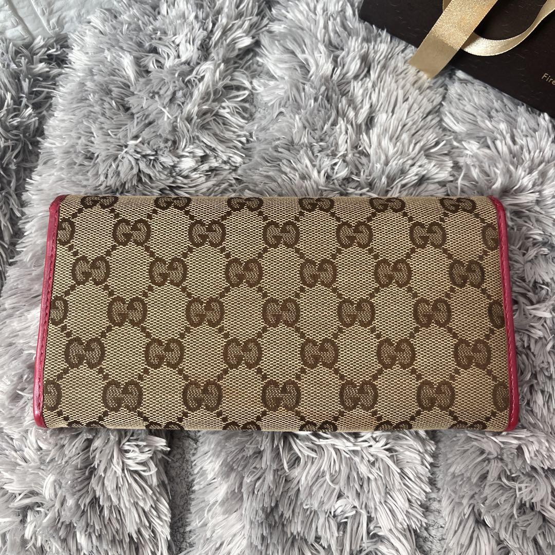 GUCCI✨長財布　ラブリーハート　GGキャンバス パールレッド　レディース