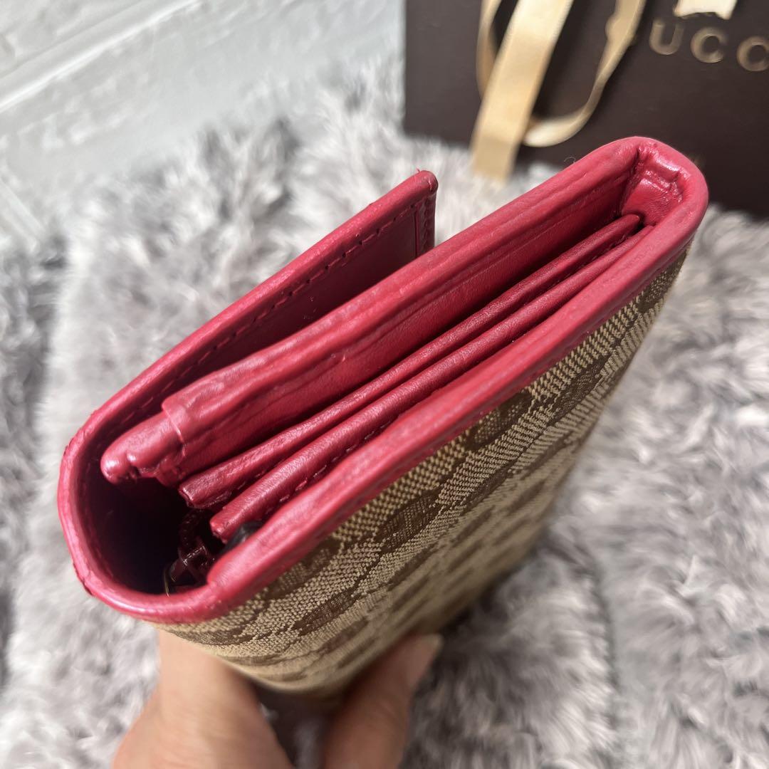 GUCCI✨長財布　ラブリーハート　GGキャンバス パールレッド　レディース