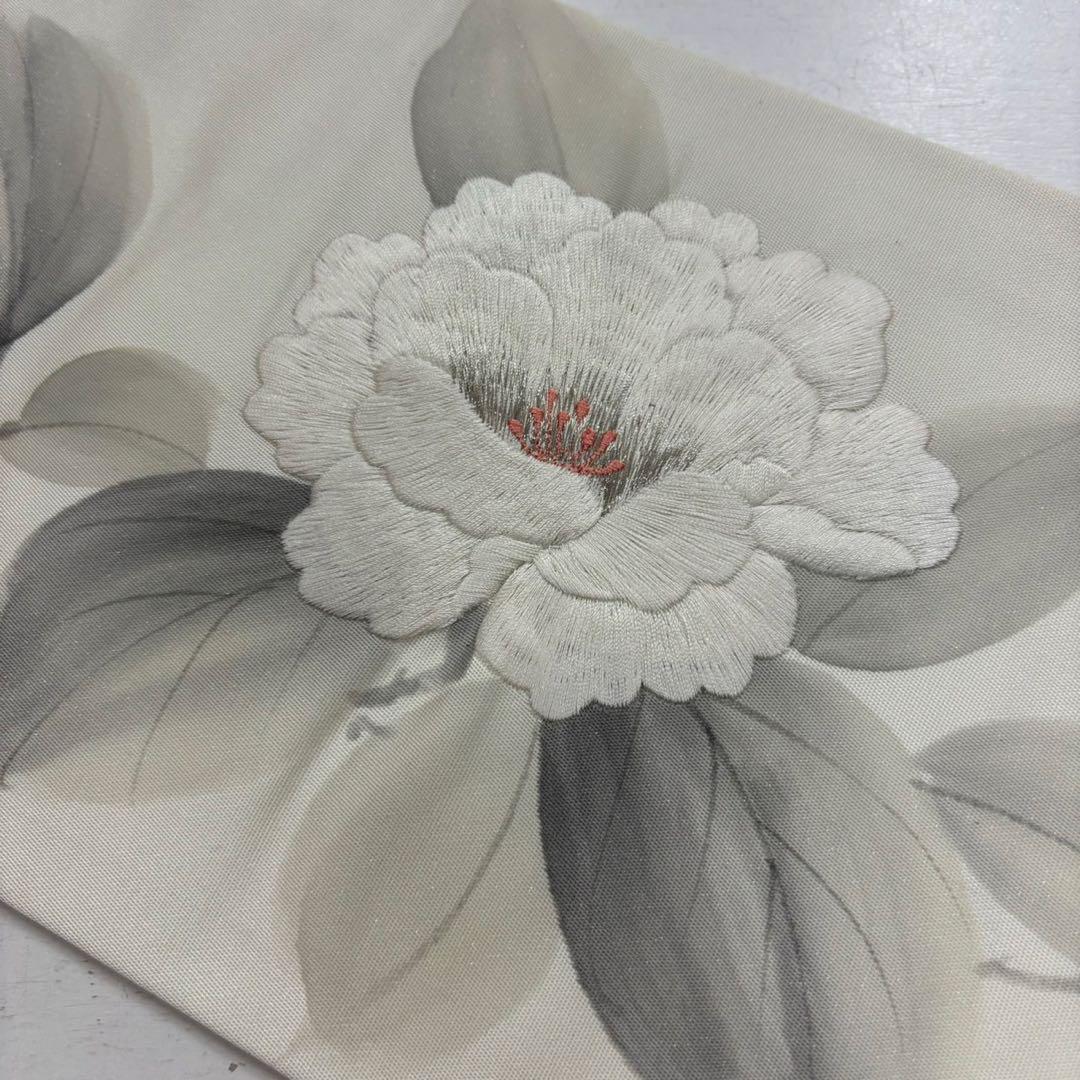名古屋帯 刺繍 白い花 上品なデザイン 九寸 正絹 AO-1964