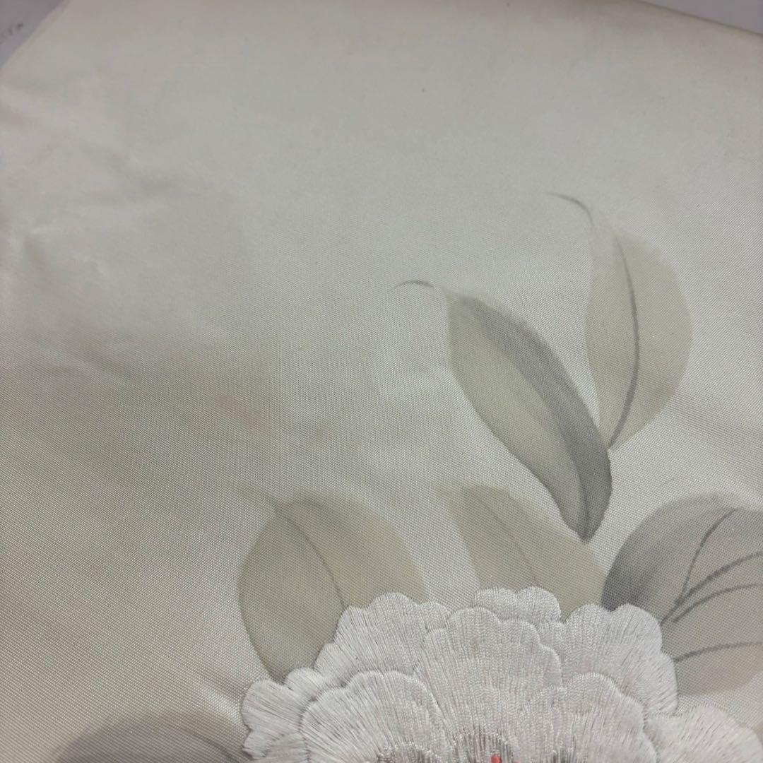 名古屋帯 刺繍 白い花 上品なデザイン 九寸 正絹 AO-1964