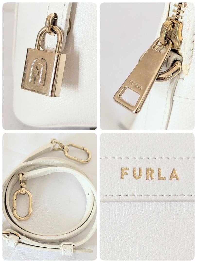 良品◎FURLA 新型パイパー M 2WAYショルダーバッグ レザー アイボリー