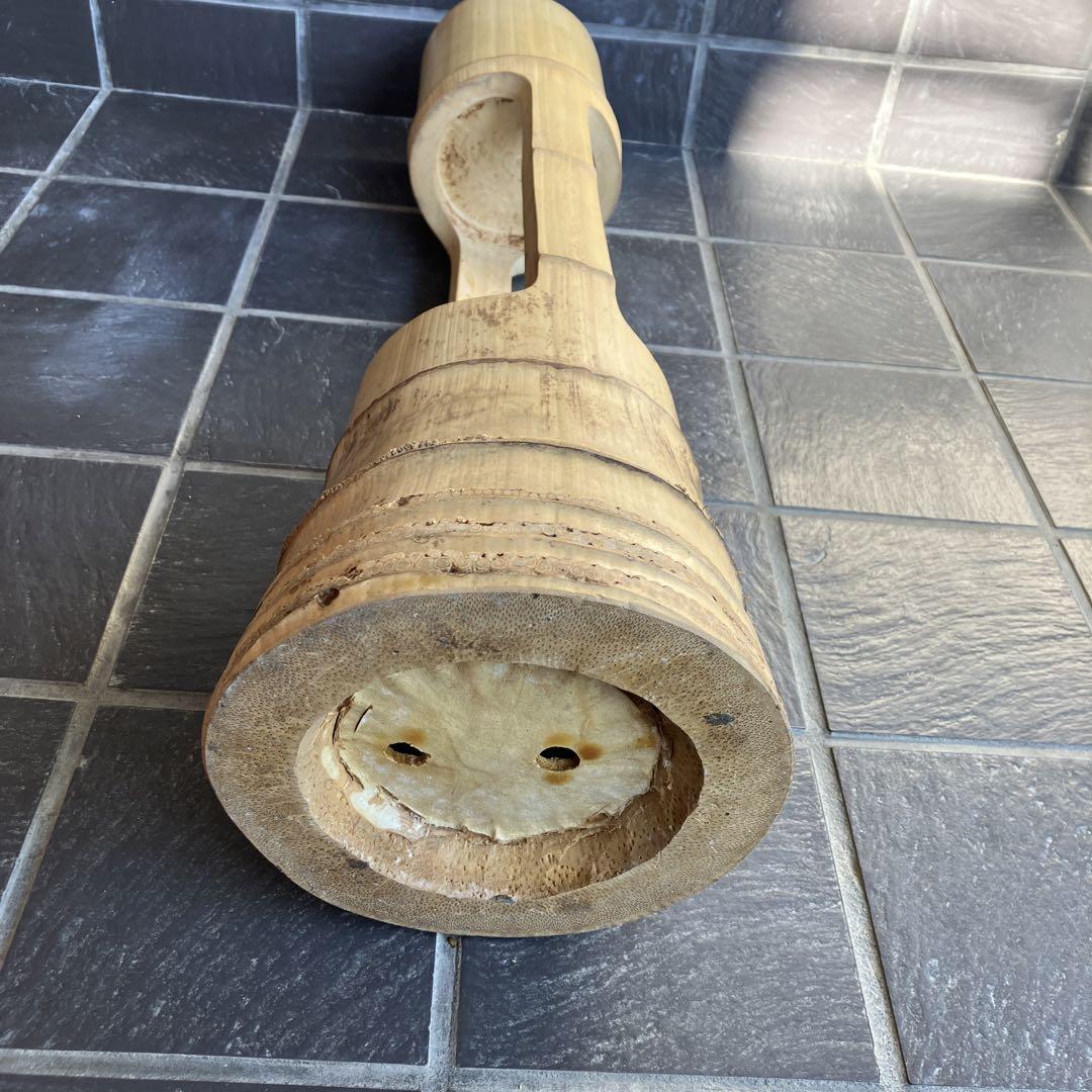 竹花器  二重切 根付 銅オトシ付き