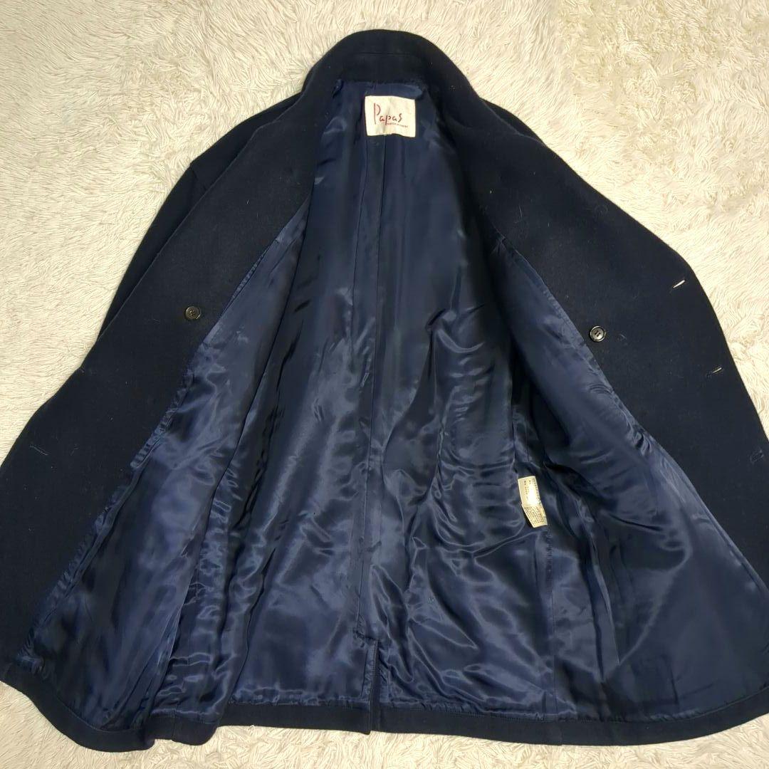 美品】Papas パパス Pコート レザー ウール ネイビー L