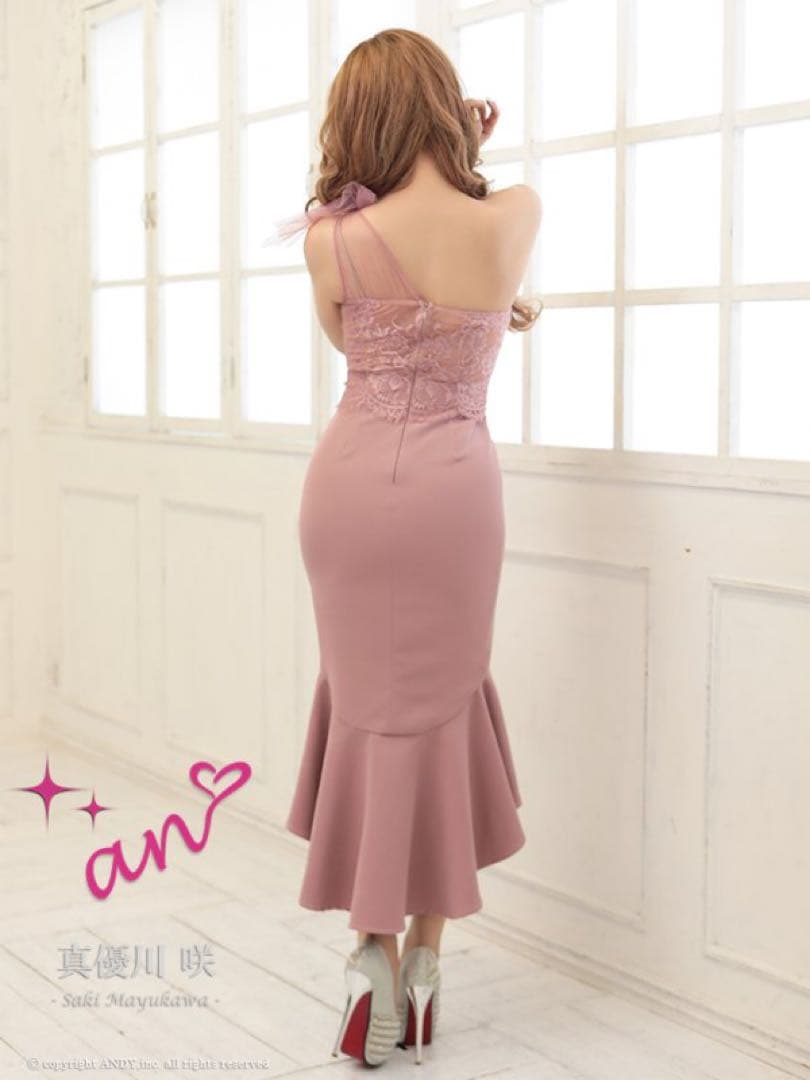 【匿名発送】an＊フラワーレースワンショルマーメイドチュールミディアムドレス