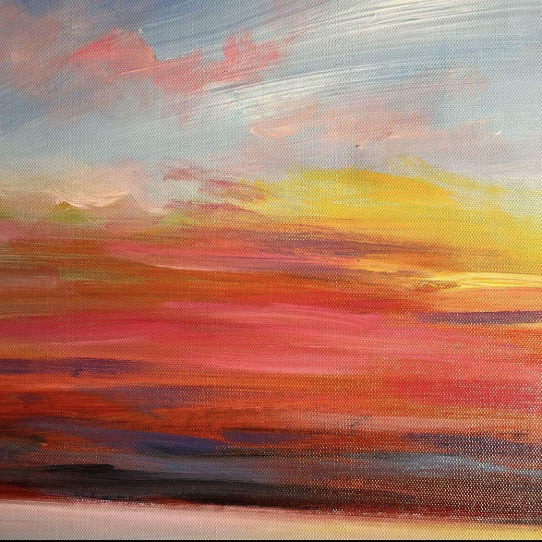 手書き油絵 sunset 額付き インテリア 油彩画
