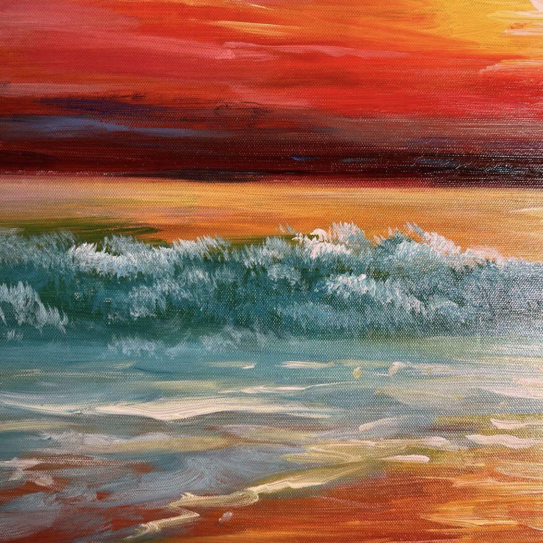 手書き油絵 sunset 額付き インテリア 油彩画