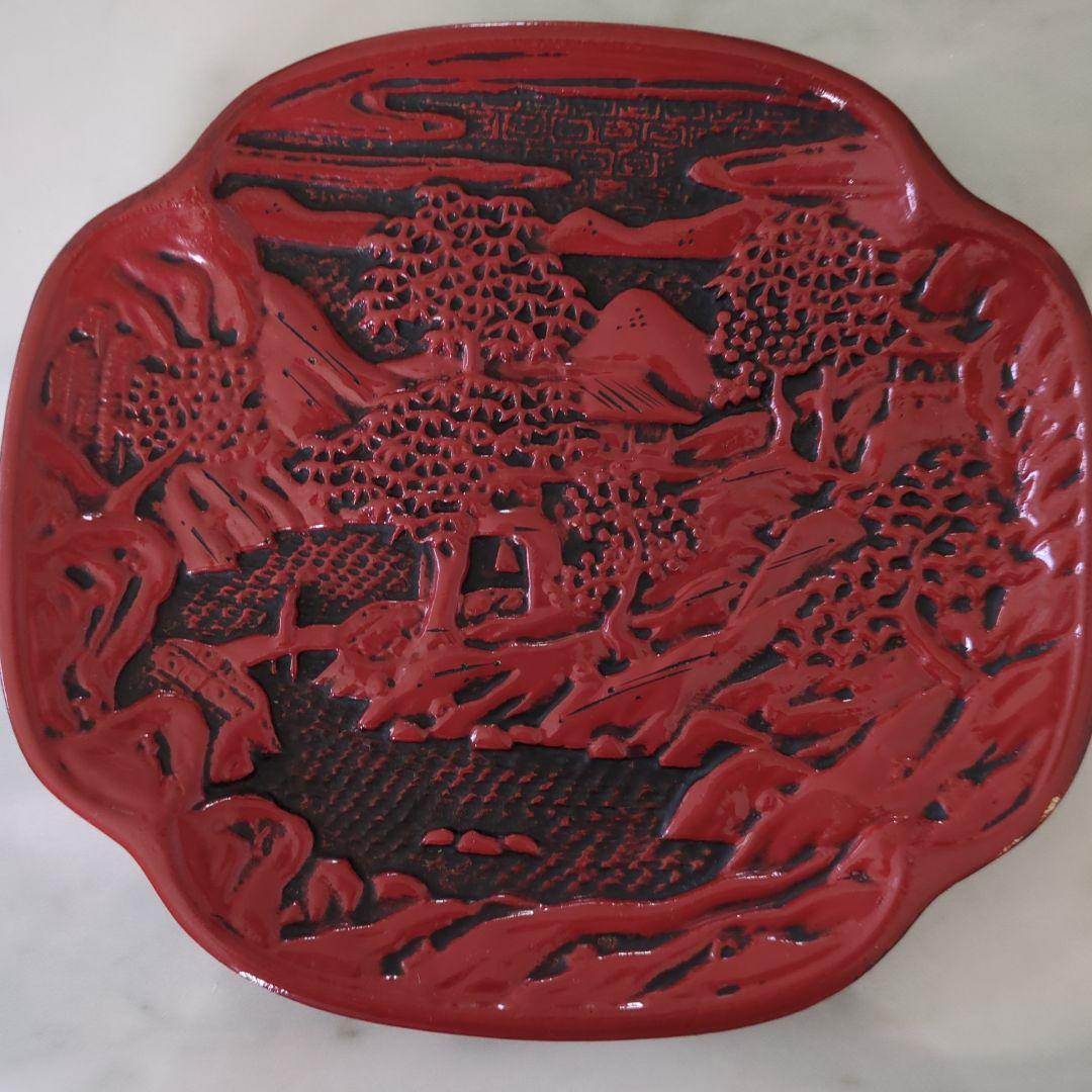 （美品未使用）仙台堆朱　山水画 美品未使用）仙台堆朱山水画