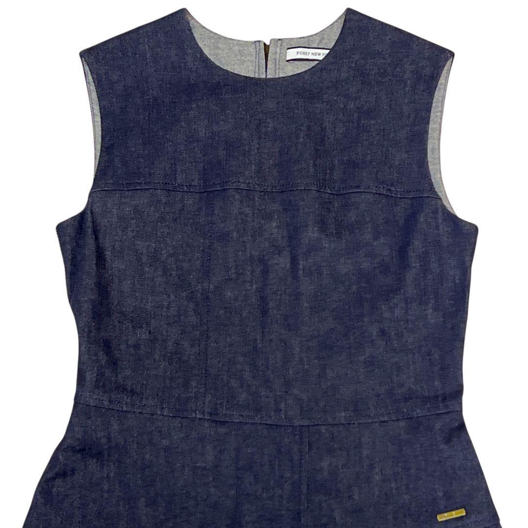 【極美品】フォクシーニューヨーク　デニムワンピース　ノースリーブ　フレア　M 極美品】フォクシーニューヨーク デニム ワンピース