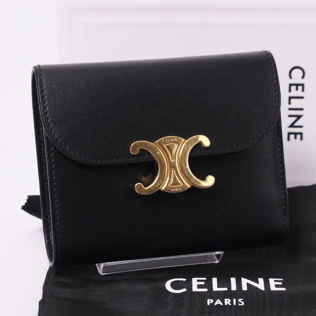 超 CELINE スモールフラップウォレット 三つ折り財布 黒