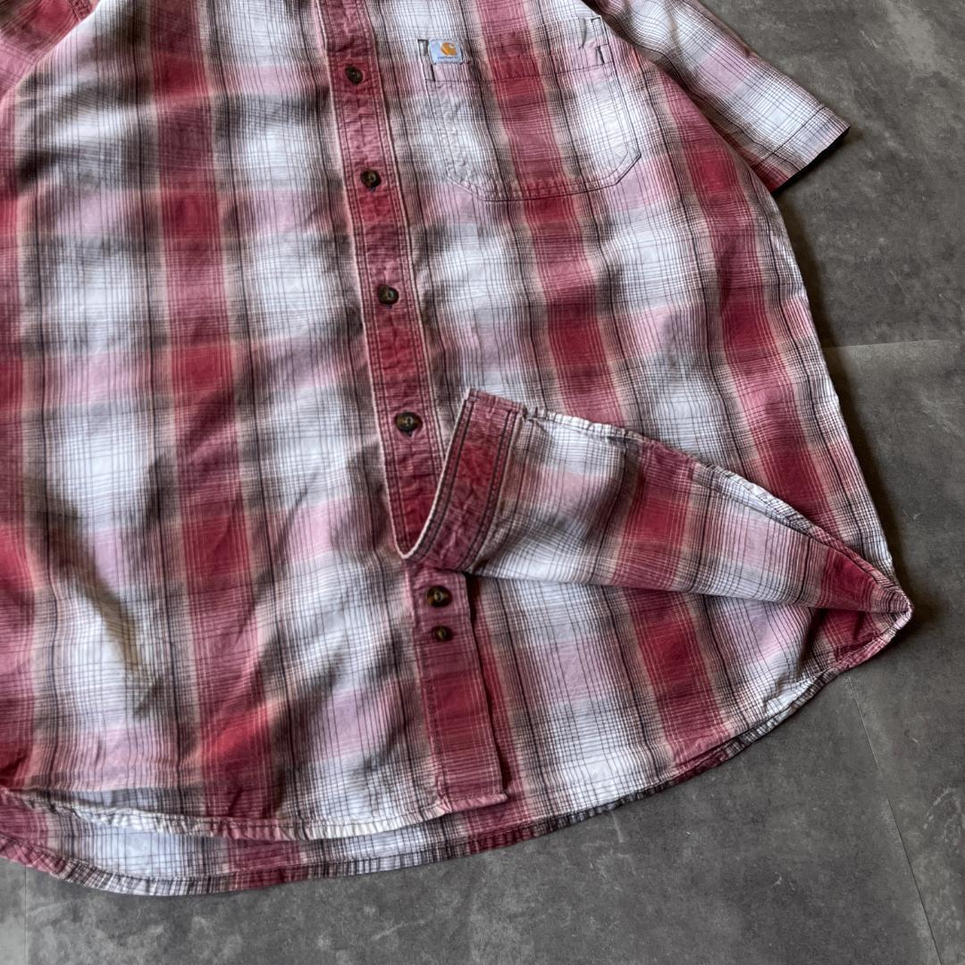 00s Carhartt 半袖BDシャツ オンブレチェック L 赤A188