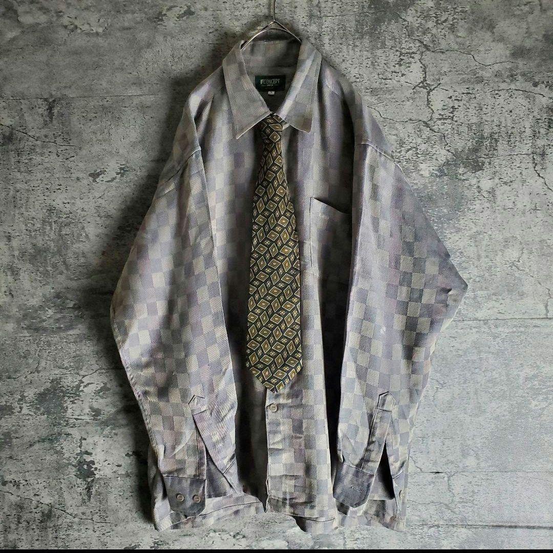 【ネクタイシャツ】ニットセーター 総柄 ヘリンボーン アースカラー レトロ