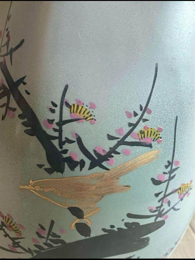 陶器 花瓶 手描き 花と鳥のデザイン - メルカリ