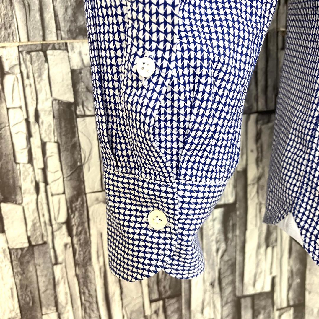 GIANNETTOジャンネットシャツ・ブルー×ホワイト総柄・S（首周り38.5）