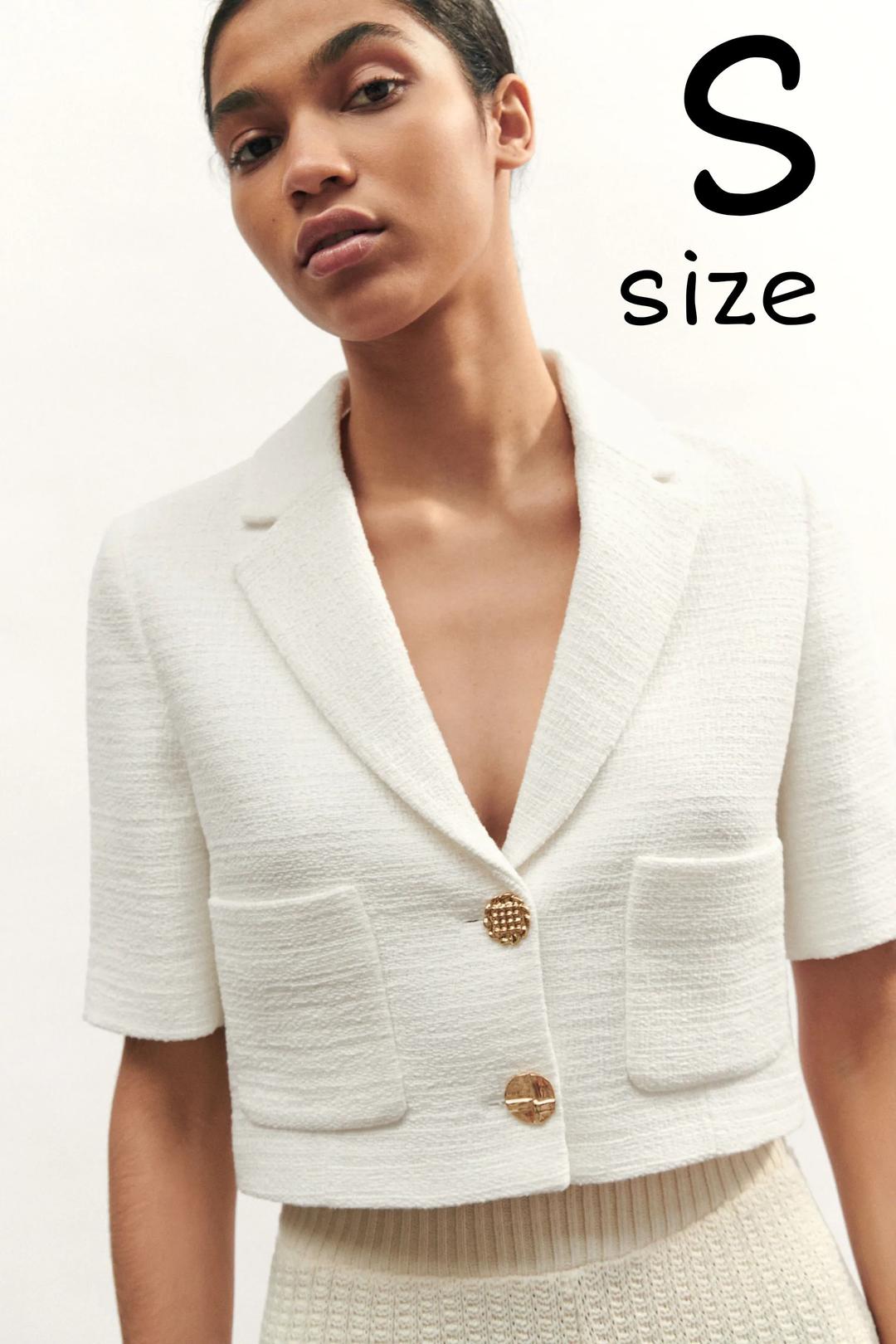 ZARA テクスチャー クロップドブレザー Sサイズ ホワイト