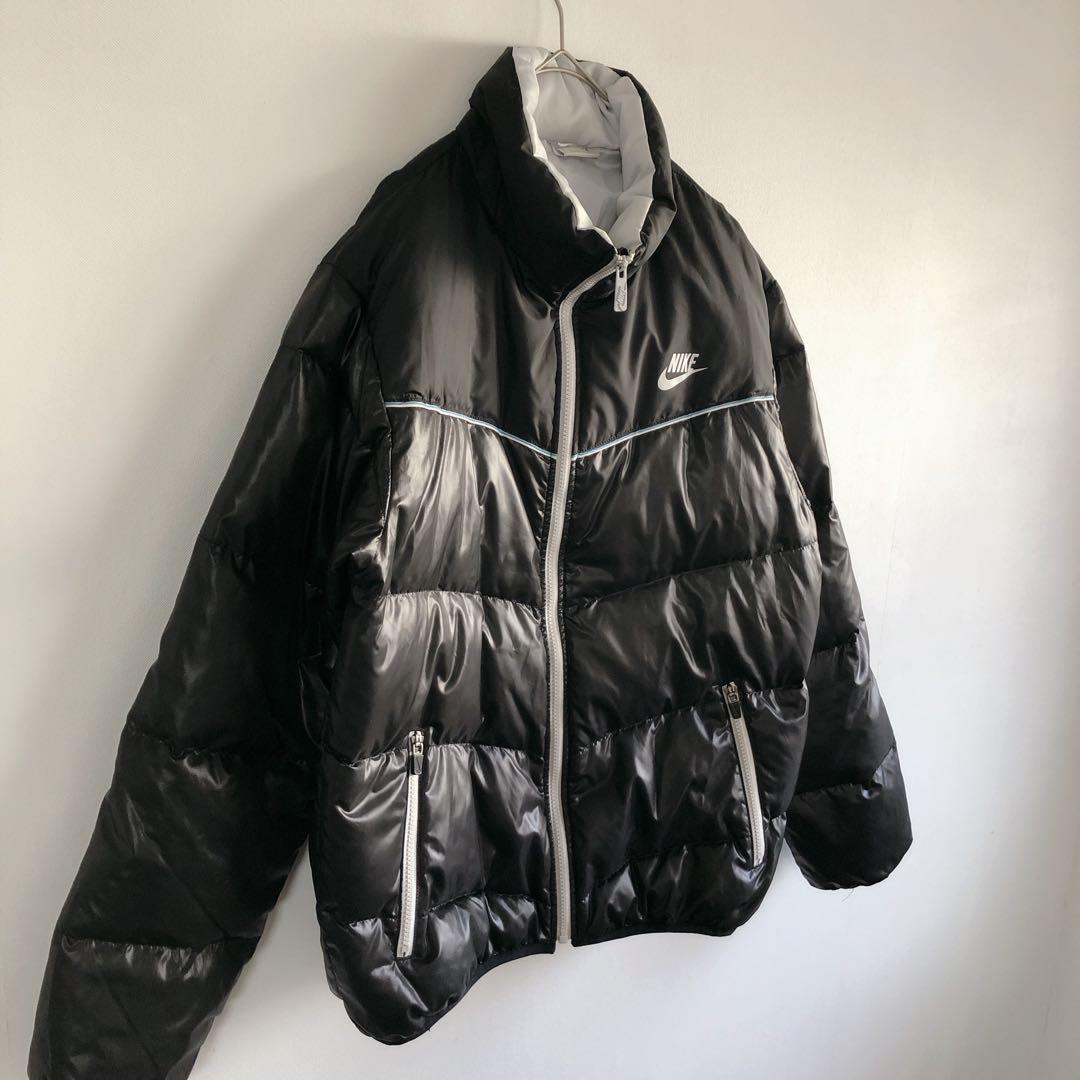 3506ナイキ【極美品】00sナイロンダウンジャケット　y2k 黒スウッシュXL