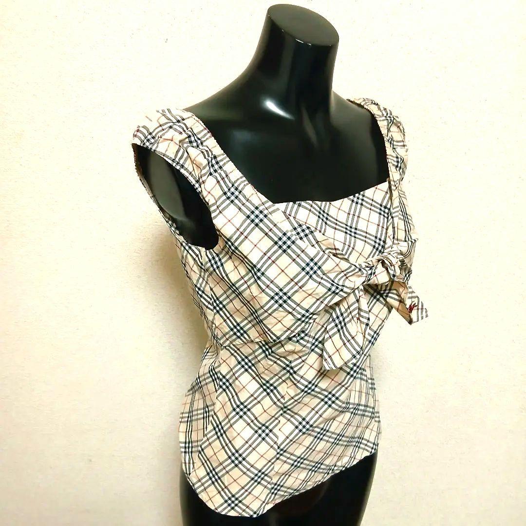 ル 年末のプロモーション BURBERRY バーバリー チェック柄 リボン付き ノースリーブ トップス