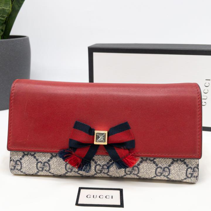 美品 ❤️ グッチ リボン GGスプリーム 長財布 鑑定済✨ 安い 激安 純正お買い得 GUCCI 美品 ❤️ GGキャンバス ❤️ 鑑定済み 正規品 長財布 長財布
