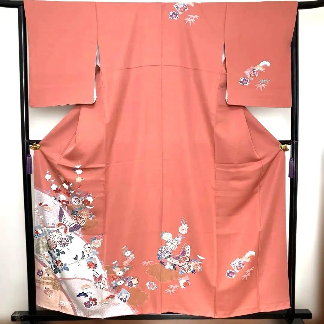 訪問着 蝶と花の刺繍 ピンク 特A