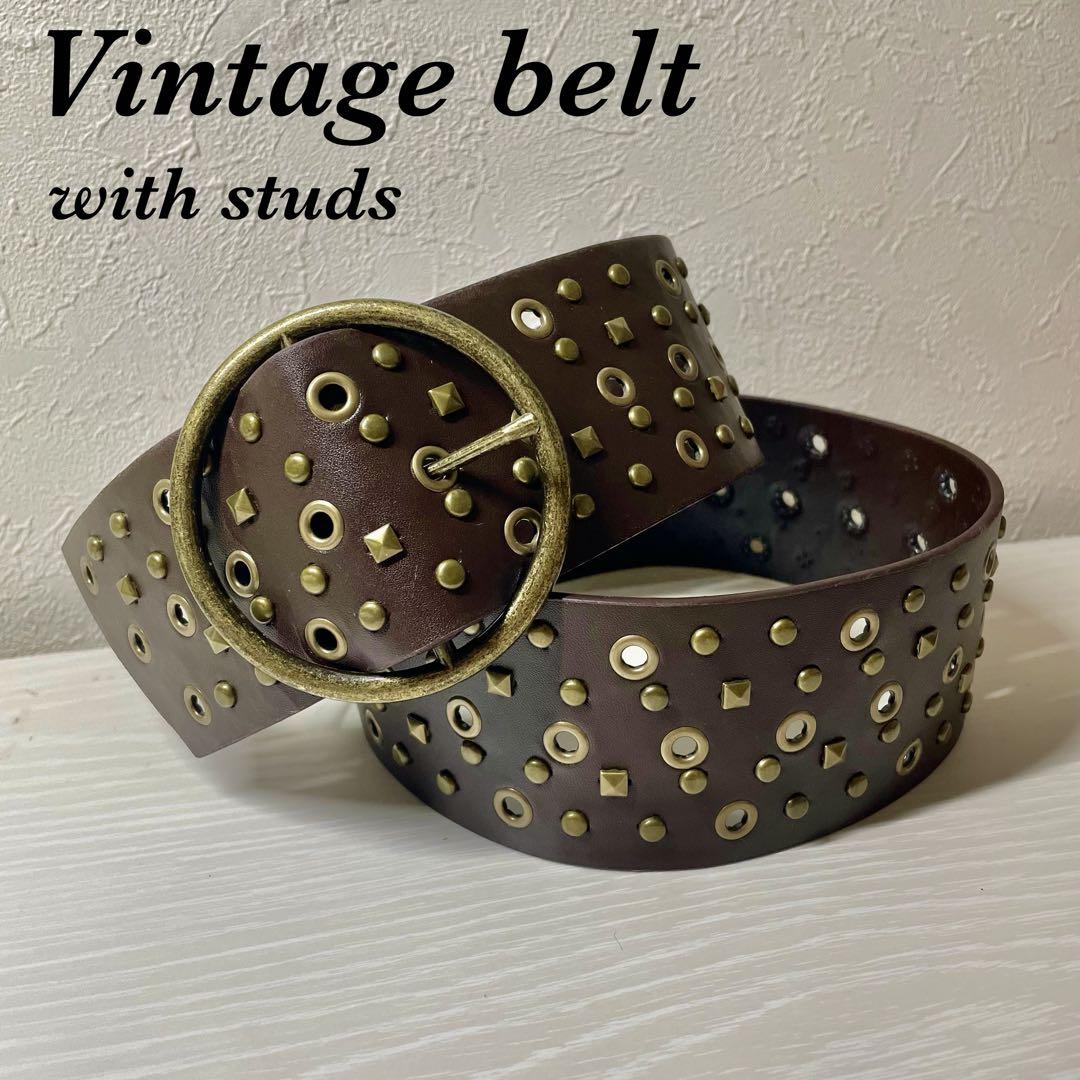 Vintage belt with studsビンテージスタッズレザーベルト - メルカリ