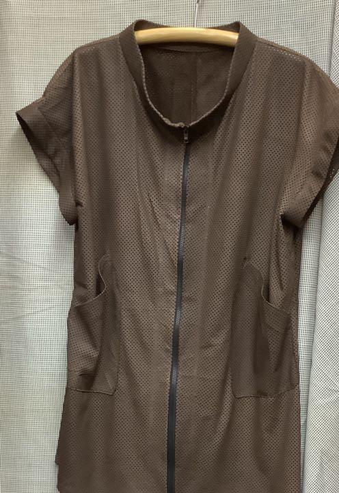 Wファスナー付き皮ワンピー　　ハンドメイド(かんがる　オリジナル) 茶