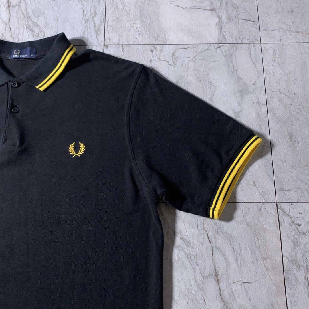 美品 FRED PERRY M3600 ポロシャツ 半袖 黒 黄色 XL
