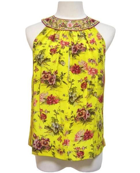 新品　GAULTIER　ゴルチエ　FEMME　伊製　刺繍入り　花柄シルクトップス