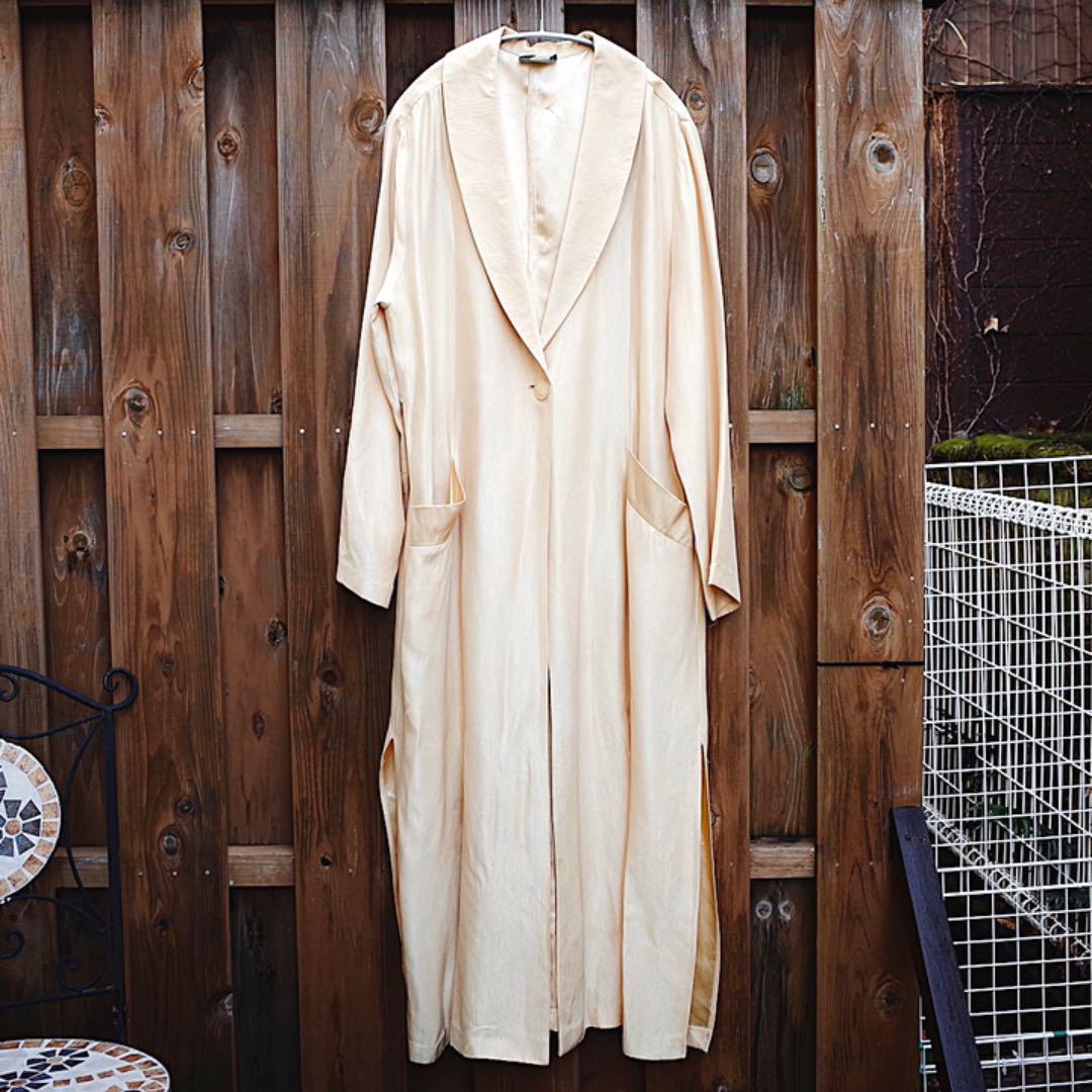 Vintage Rayon crepe long jacket / Yellow
