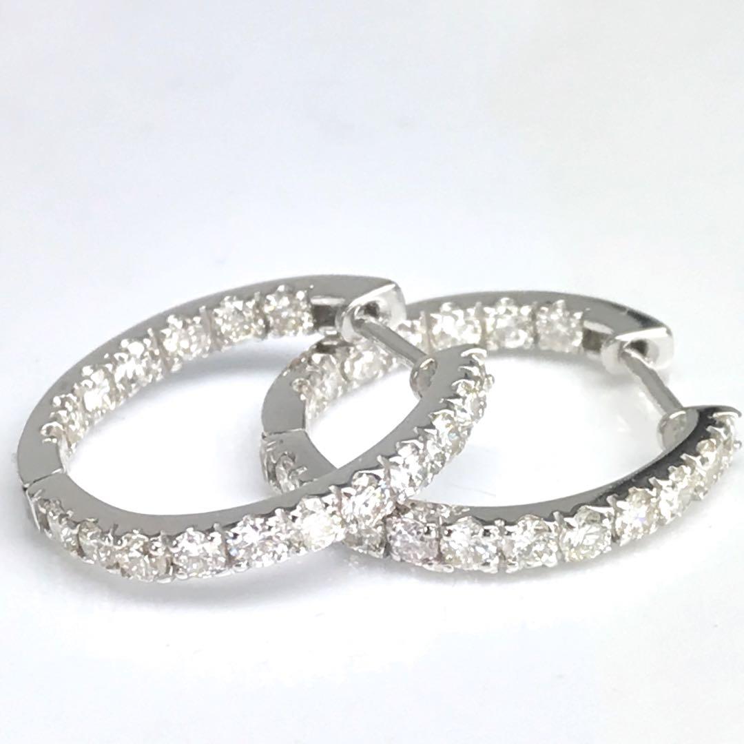 計1.00ct 天然ダイヤモンド　中折れ式エタニティフープピアス　PT950 オンライン セールレディース - 計1.00ct 天然ダイヤモンド 中