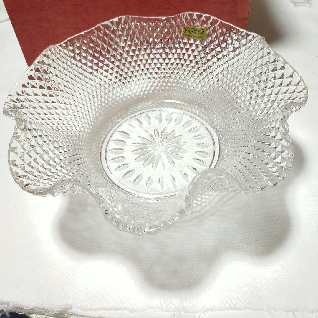 コシダクリスタル 花形カット ガラス鉢 約25cm