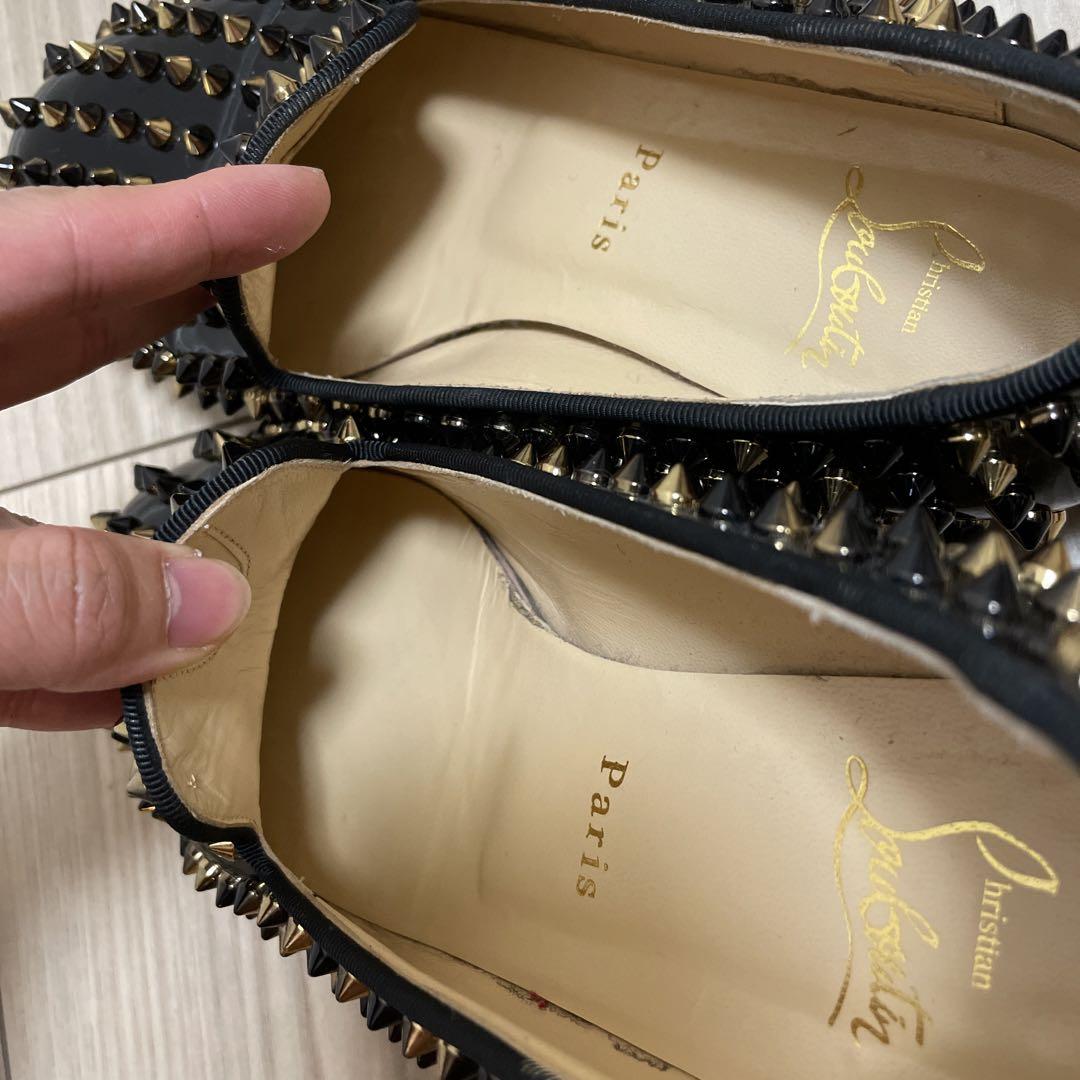 極美品○クリスチャンルブタン パテントレザー スパイクスタッズ