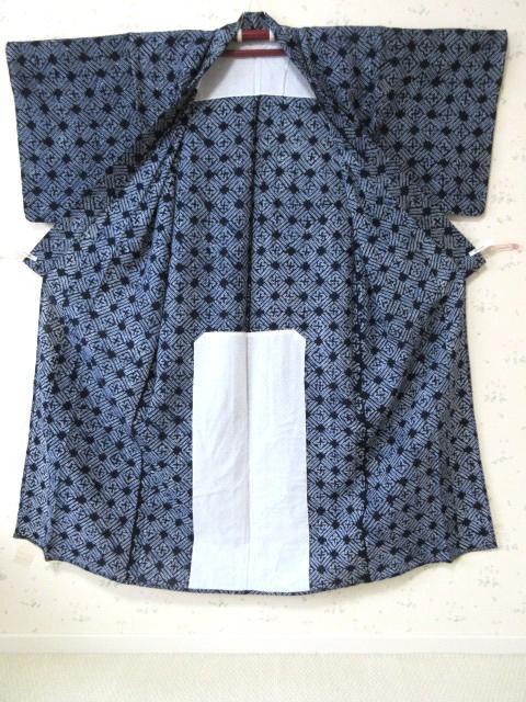 浴衣・有松絞り・レディース・木綿・花菱柄・バチ衿・１１号・美品　M‐10