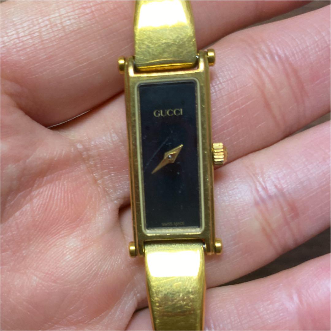 高級✨GUCCI グッチ ホワイトシェル　ゴールド ブラック クォーツ GUCCI 9000L Black Dial Silver & Gold Case Quortz Womens