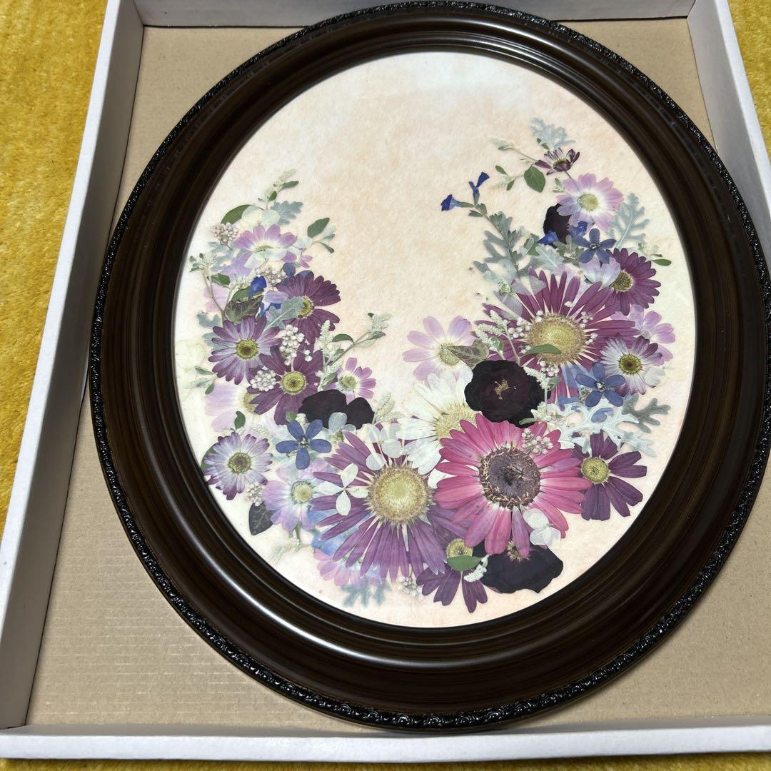 （ハンドメイド作品）押し花ダークブラウン額　 コスモス