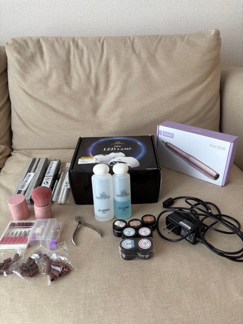 ジェルネイルセット　LEDランプ　ネイルドリル　筆　やすり