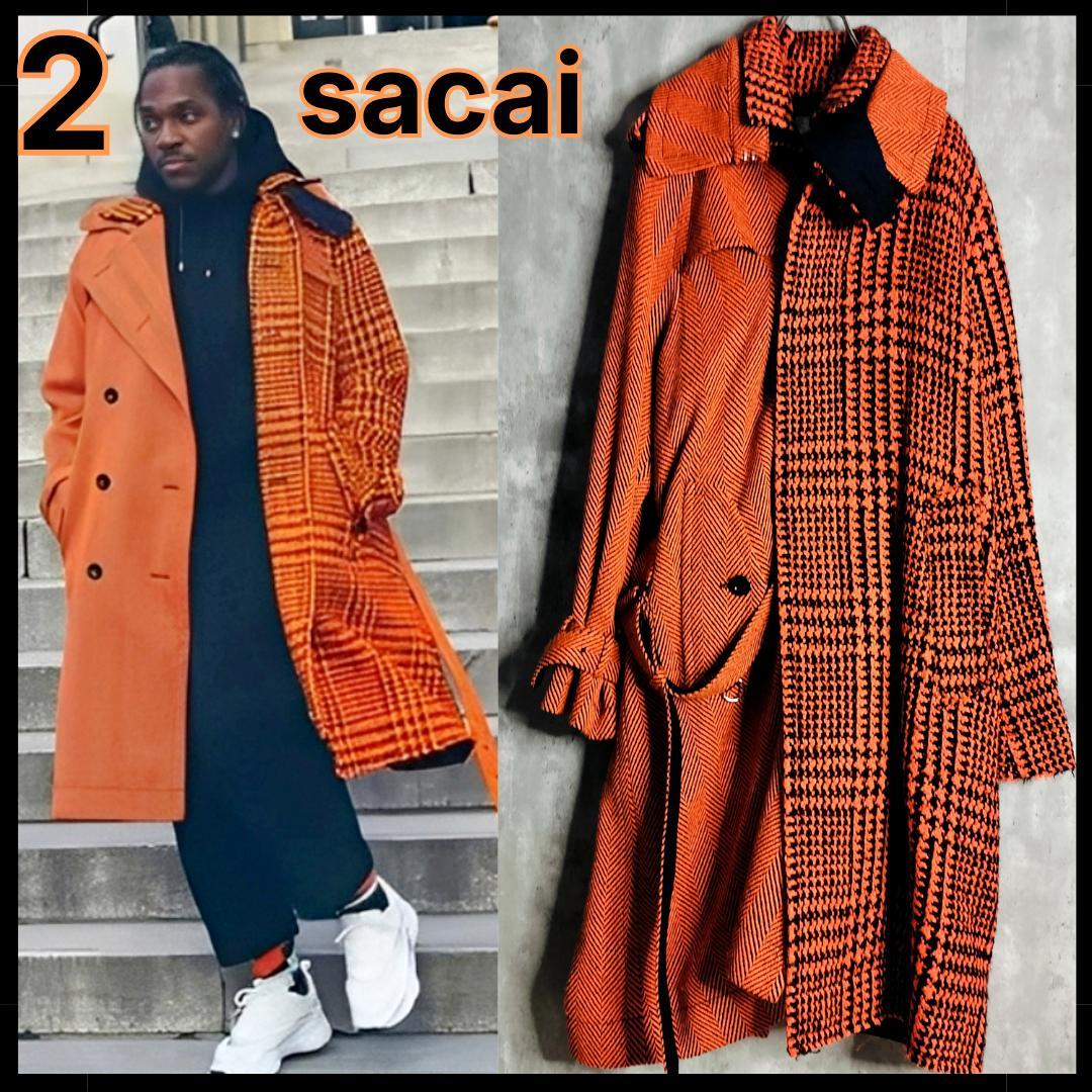 美品・プッシャT着】sacai 19AW アシンメトリドッキングコート ウール