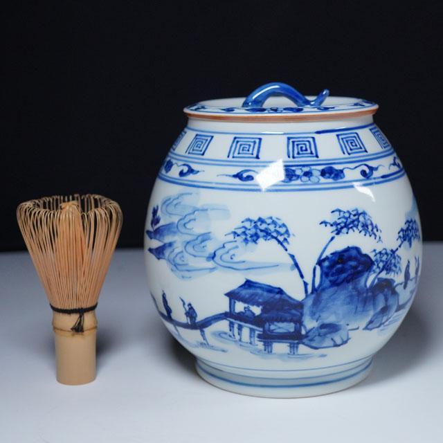 Ｎ９６７　水指　『桃峰造』『莨葉絵』『オランダ写水指』　共箱　茶道具 N967 水指 『桃峰造』『莨葉絵』『オランダ写水指』 共箱