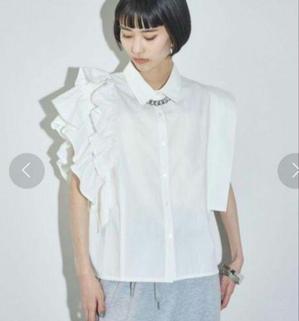 THE YOn アシメラッフルデザイン ノースリーブ シャツ ブラウス
