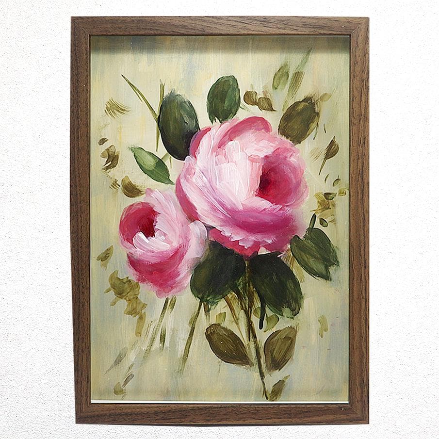 原画・ 手描き A4額付アクリル絵画『 しずかな余白』薔薇・バラ・ばら・花の絵
