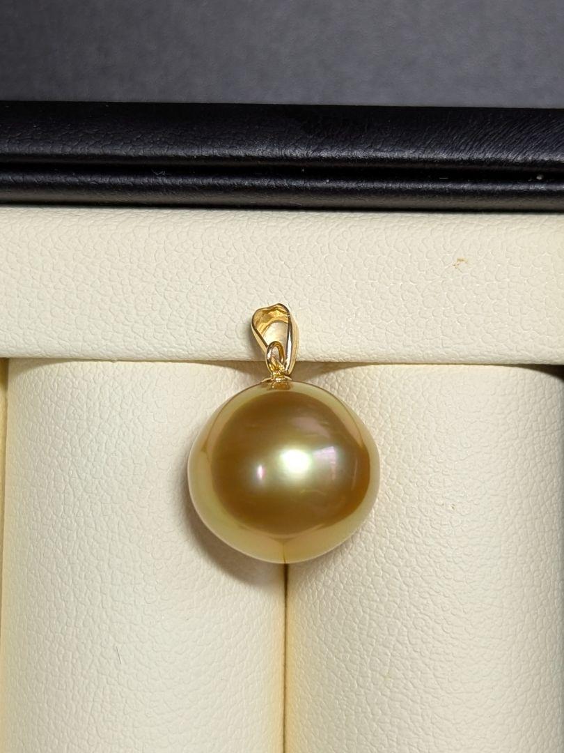 P18　K18　大粒12.7mm　茶金　南洋白蝶真珠　ペンダント　チャーム