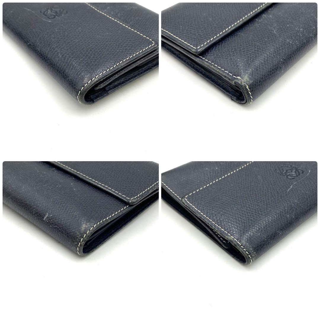 LOEWE ロエベ　三つ折り　財布　ウォレット　レザー　　ネイビー　アナグラム