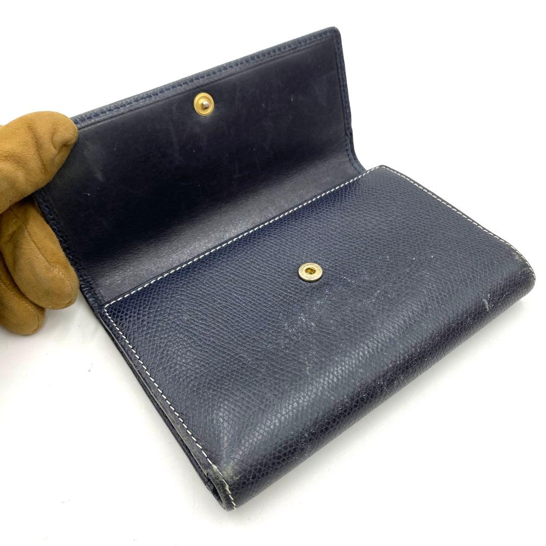 LOEWE ロエベ　三つ折り　財布　ウォレット　レザー　　ネイビー　アナグラム