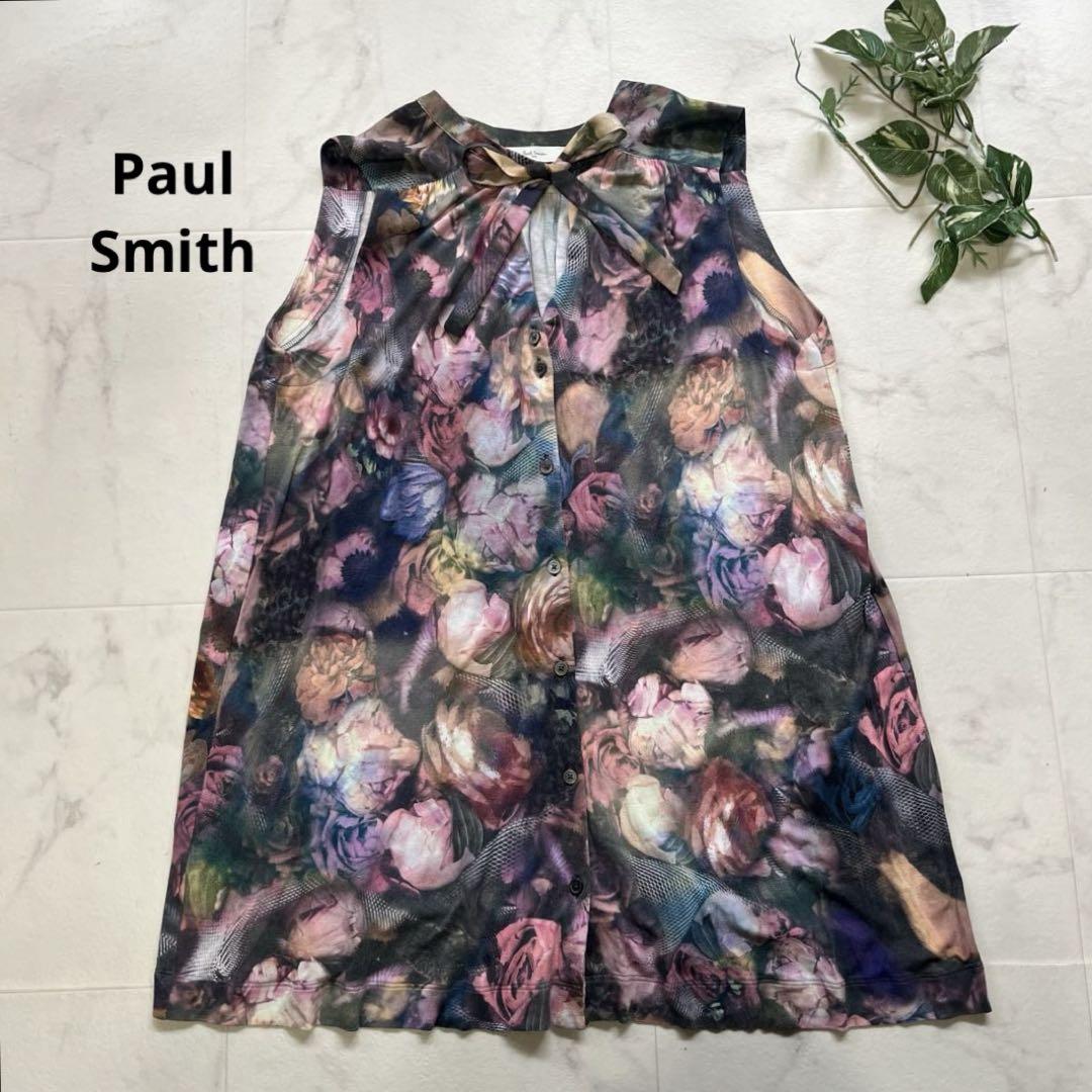 美品　希少　Paul Smith ボウタイ花柄ノースリーブシャツ　Ｍ　洗える