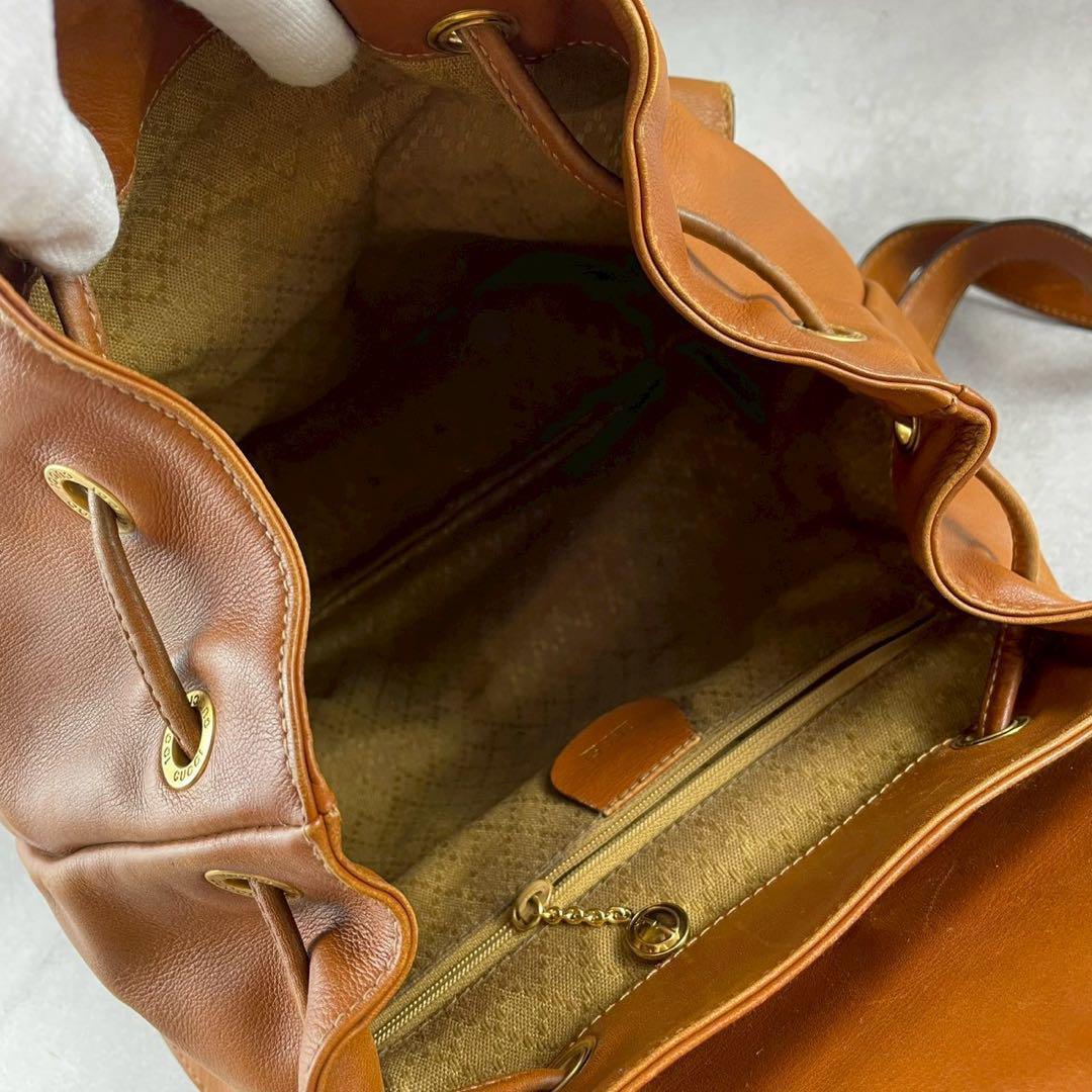 【美品】グッチ リュックバンブー オールレザー 巾着 ユニセックス ブラウン 美品 グッチ リュック バンブー オールレザー 巾着 ユニセックス