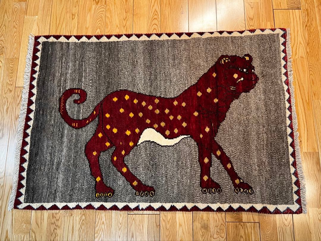 ペルシャ　トライバルラグ　アマレバフト　115×80 ヒョウ　茜色　ブラウン