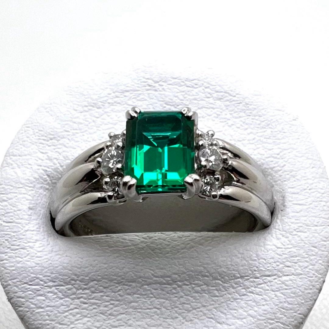 プラチナpt950 リング　合成エメラルド　天然ダイヤ　9号　6.63 g