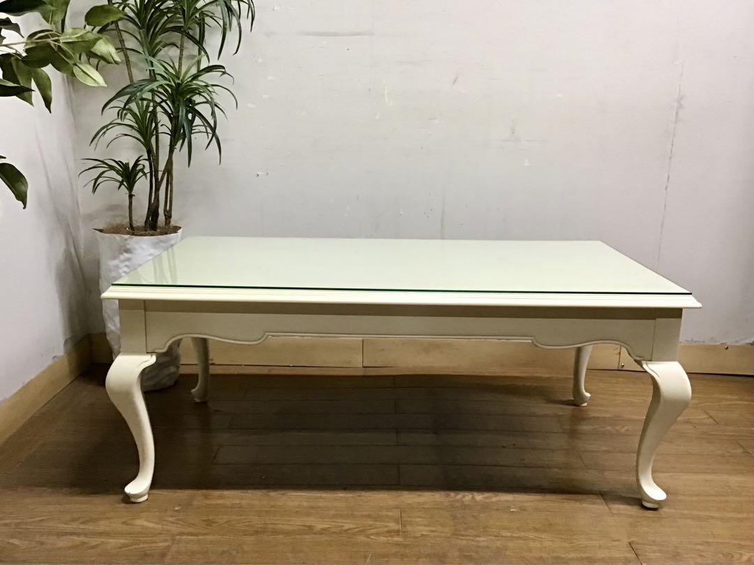 管259☆東海家具☆ロココスタイル☆白家具☆センターテーブル☆天板ガラス