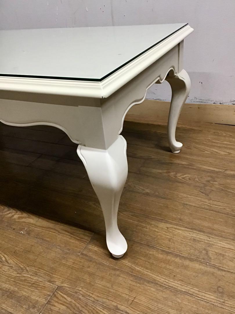 管259☆東海家具☆ロココスタイル☆白家具☆センターテーブル☆天板ガラス