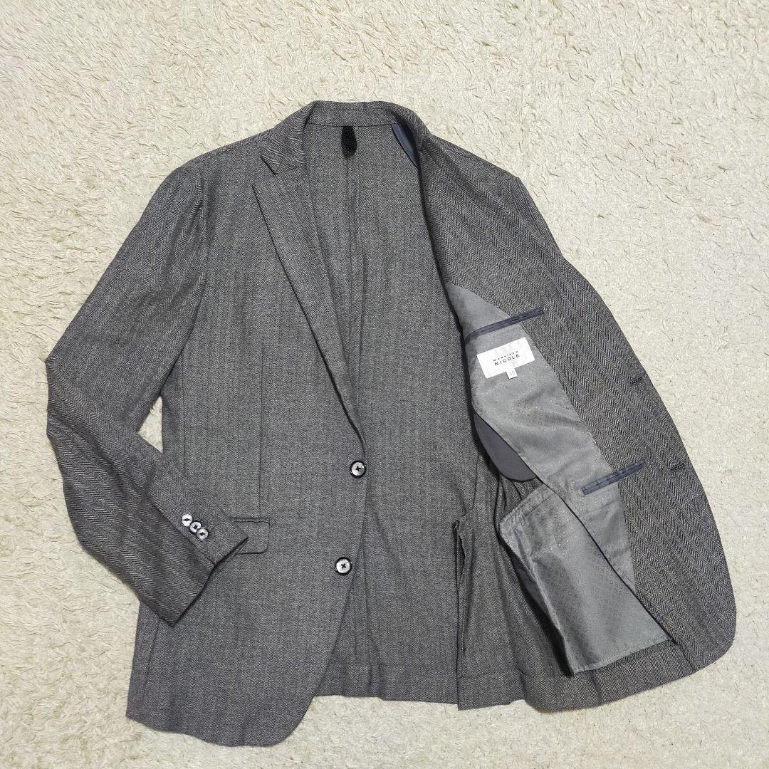 【極美品】ムッシュニコル・ジャケット・リネン混・ストレッチ・グレーまだら模様・M 極美品】ムッシュニコル・ジャケット・フランネル・ストレッチ