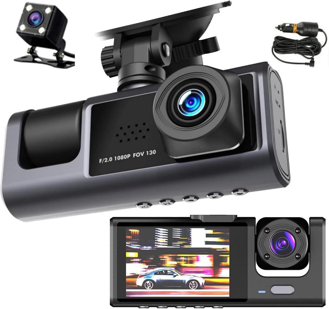新品 ドライブレコーダー 車載 3台のカメラ 1080p 暗視機能 上書き録画